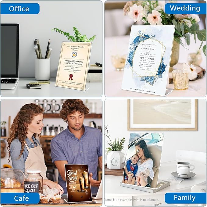 DESONAUT 8 Pack Slant Back Acrylic Sign Holder 5x7 inches, Clear Plastic Picture Frames, Desktop Tabletop Flyer Menu Holder Document Holder Paper Display Stand（Vertical）