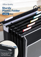 SortRax Plastic Extra Capacity Hanging File Folders, 2" Expanding Pocket, Heavy Duty for Filing Cabinet, Insertable 1/5-Cut Tabs, Letter Size - 12 Pack