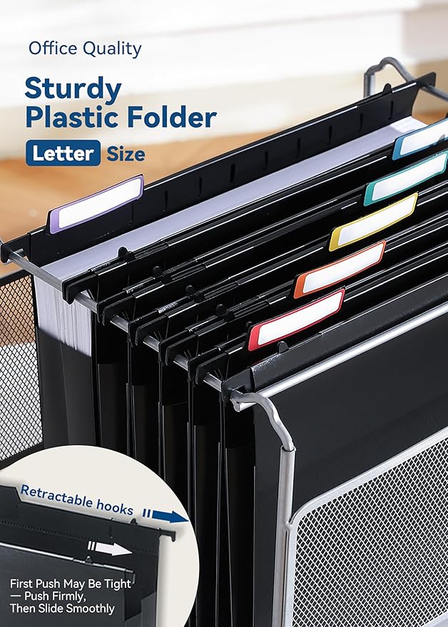 SortRax Plastic Extra Capacity Hanging File Folders, 2" Expanding Pocket, Heavy Duty for Filing Cabinet, Insertable 1/5-Cut Tabs, Letter Size - 12 Pack