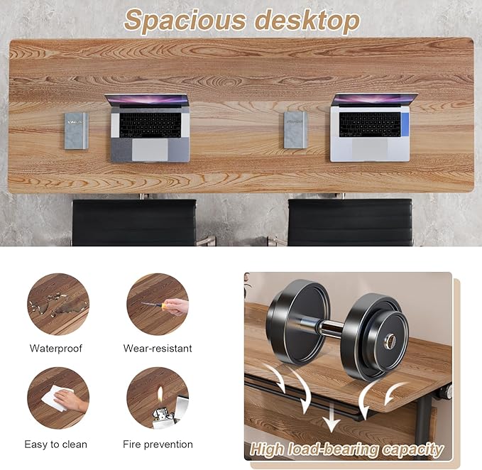 Conference Table Flip Top Mobile Conference Room Tables,Folding Conference Table with Wheels,Large Meeting Training Seminar Table Saving Space for Office Classroom(6B,70.8'')