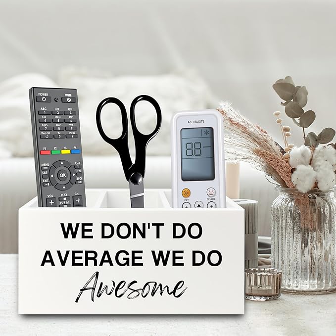 XPH Inspirational Pen Pencil Holder Organizer for Desk, Inspirational Gifts for Women, We Don't Do Average We Do Awesome Motivational Wooden Box Sign for Home Office Desk Tabletop Decorations