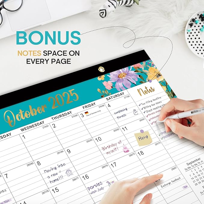 Desk Calendar 2026, 21 Months Calendar Runs from October 2025 to June 2027 - Large 17" x 12" Desktop/Wall Monthly Desk Planner for Home School, or Office - Floral