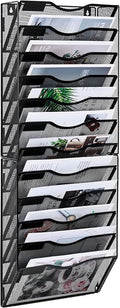 Solinxe Wall File Holder, 12 Pockets Hanging File Folder, Paper Organizer Storage, Document Rack, Mail Holder, Magazine Rack, Wall Organizer for Office, Black