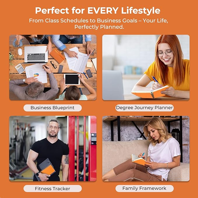 IN-LUXPRO Planner 2026 Daily Weekly and Monthly,6.5"x3.75",12 Months Spiral Bound Calendar Agenda with Self-adhesive Pen Holder,2026 Appointment Book with Vegan Leather Soft Cover,Orange