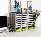 TQVAI Wood Literature Organizer, 27 Slots Hold 13500 Sheets A4 Papers, Wooden Desk File Paper Storage Organizer with Adjustable Shelves, Mailbox Cubbies for Office Home Classroom, Retro Grey/White