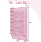 EasyPAG 8 Pocket Mesh Wall File Organizer, Hanging Paper Folder Holder with Classify Label, Vertical Wall Mount Mail Organizer for Office Home Classroom, Pink
