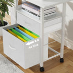 GYIIYUO 2 Drawer File Cabinet with 24'' Extended Desktop, Mobile Filing Cabinet, Rolling File Cabinet with Side Bag, Fabric Drawer, Fits A4/Letter Size, Printer Stand Home Office, White