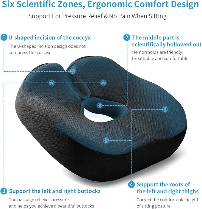 LSMColda Extra-Dense Seat Cushions for Office Chairs, Orthopedic Seat Cushion for Desk Chair, Car, Wheelchair, Ergonomic Sciatica Support, Hip & Tailbone Pain Relief Cushion for Long Sitting (Black)