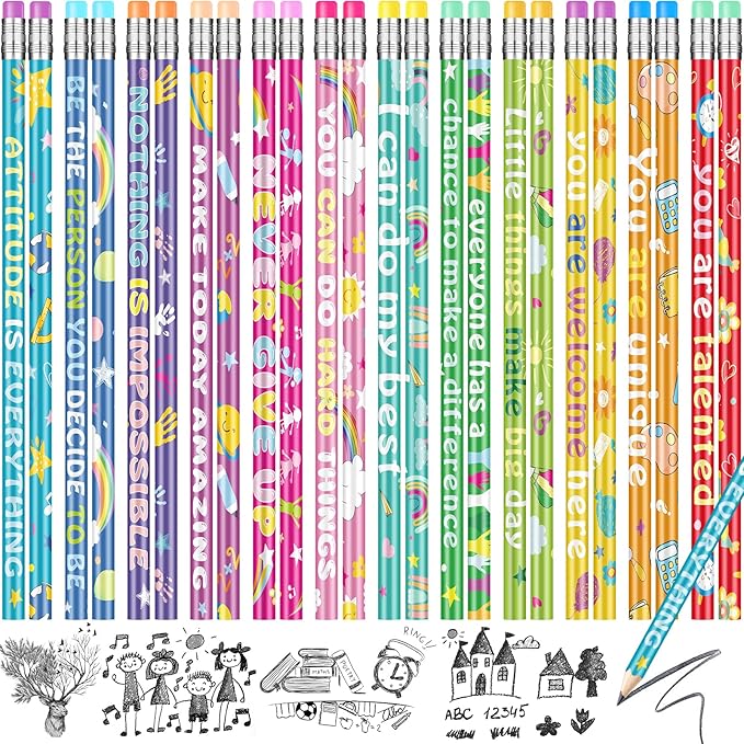 200 Pcs Motivational Pencils Bulk, Rainbow Inspirational School Pencils for Classroom, Cute Pencil with Encourage Positive Sayings, Back to School Supplies for Kids Student Teacher Classroom Reward
