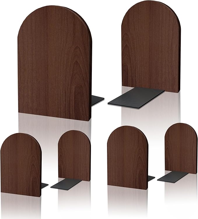 Brosisincorp Walnut Wood Book Ends for Shelves - Hand Polished Edges, Non-Skid Bookends for Heavy Duty Book Holders Office Desk Shelves Decorative Book Organizer, 6.69"H x 4.72"W x 3.94"L (3 Pairs)