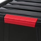 IRIS USA 32 Qt Stackable Plastic Storage Bins with Lids, 6 Pack - BPA-Free, Made in USA - Garage Organizing Solution, Latches, Durable Nestable Containers, Secure Pull Handle - Black