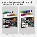 ARTISTRO 24 Metallic Acrylic Paint Markers - Paint Pens Dual Tip Brush + Fine Ideal for Calligraphy - Perfect for Fabric, Rock, Glass, Wood, DIY - Art Supplies, Stocking Stuffers, Christmas Gift Idea