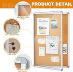 Geetery 36 x 24 Inch Enclosed Bulletin Board Tamperproof Lockable Cork Board Fabric Noticeboard, Aluminium Frame Display Cases Wall-Mounted for School, Office, Commercial, Hospital