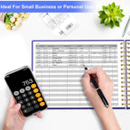 HAUTOCO Hardcover Accounting Ledger Book for Small Business Bookkeeping Horizontal Money Expense Tracker Notebook with 2 Storage Pouch, Personal Columnar Log Journal 10.78 x 8'', Navy Blue