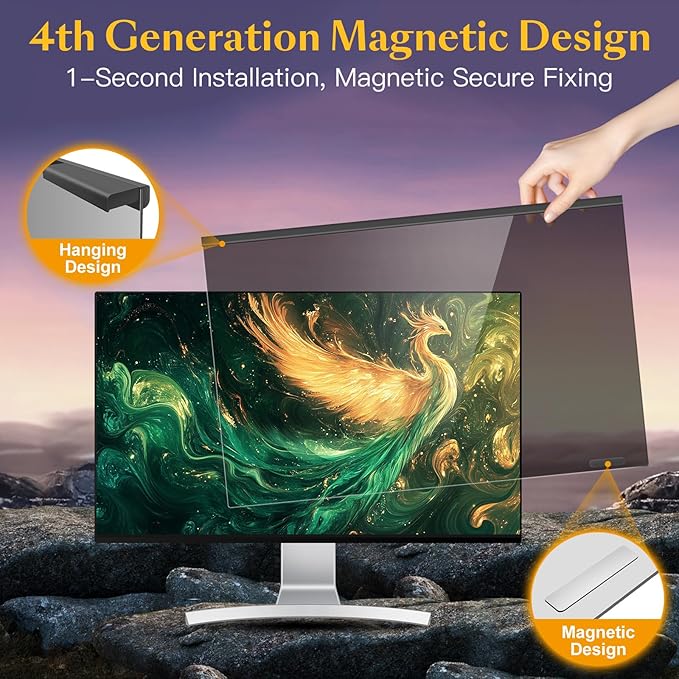 JEEETINTX Magnetic 32 inch Computer Privacy Screen Filter for 16:9 Widescreen Monitor Desktop PC, 32in Hanging Removable Anti Glare Blue Light Eye Protection Shield, Anti Spy Screen Protector Panel