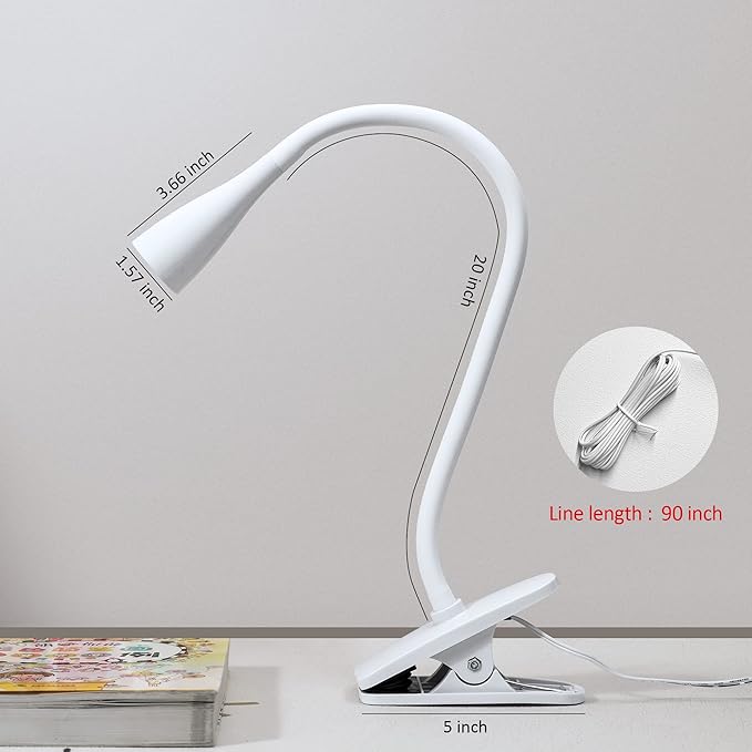 TOPMB LED Reading Light, Eye-Caring Book Light for Reading in Bed, 360° Flexible Clip on headboard lamp, 5W 3000k Desk Lamp with Clamp for Bedroom, Office, Painting, Workbench and Sewing, White