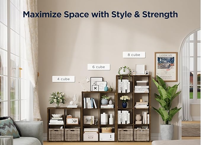 6 Cube Storage Organizer, 2x3 Cube Bookshelf, Cubby Storage Shelf, Wooden Organizer Shelf with Thickened Boards, for Closet Bedroom Home Office Living Room, 36.93" L x 9.37" W x 25.12" H, Brown