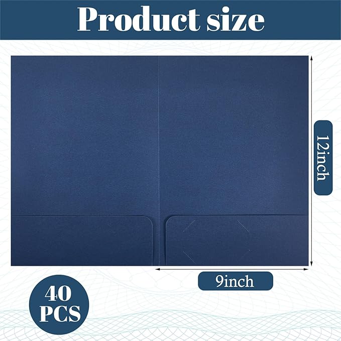 Harloon 40 Pcs Tax Return Folders 12 x 9 Inches 2 Pocket Folders Bulk Gold Foil Stamped Heavyweight Folder, Holds 8 x 11 Inches Letter Size Paper (Blue,Cardboard)