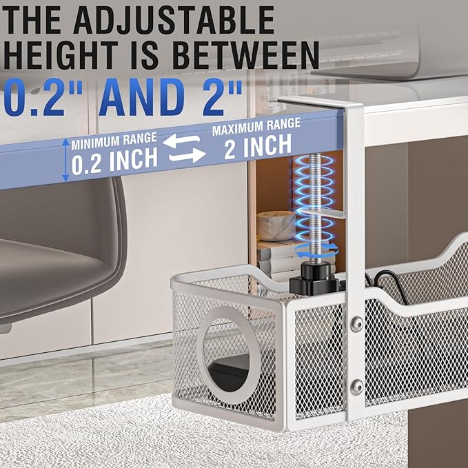 Under Desk Cable Management Tray, GZOKMOG Cord Management with Upgraded Clamp No Drill, Metal Cable Management Box for Home Office, Wire Management for Standing Desk, 1 Pack White, 13.38 inch