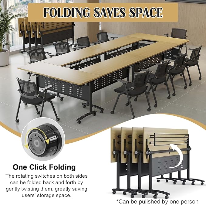Conference Table,55.1''Folding Conference Room Table for 4-12 People,Mobile Flip Top MeetingTraining Table with Different Coulor and Styles for Offices, Classrooms,Meeting Room (8, 61''E)