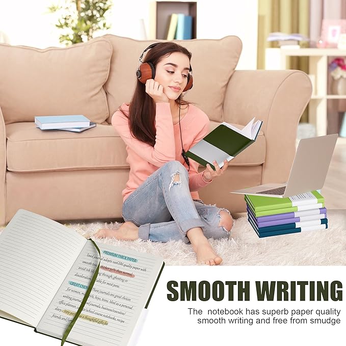 EMOMAS Lined Journal Notebook, 10Pack Hardcover Notebook for Men & Women – Journals for Writing, Work, School, Home & Daily Notes, 160 Pages – Medium A5, 5.7"x8", 100 gsm Thick Paper (Olive Green)