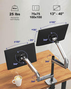 Ergounion Premium Dual Monitor Stand for Desk, High-Grade Aluminum Stacked Monitor Arm with Heavy-Duty Mechanical Spring, Adjustable Vertical Double Monitor Mount for 13-40 inch Screens, Silver