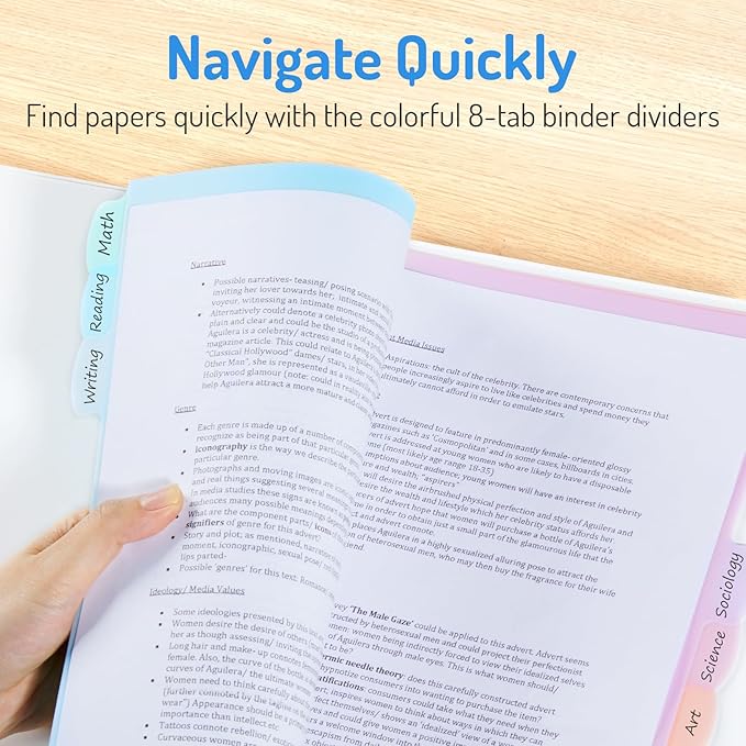 Forvencer 8-Tab Binder Dividers with Tabs, Big Tabs, Write&Erase Plastic Dividers for 3 Ring Binder, Binder Tabs for Organizers, 3 Ring Binder Dividers with Tabs for School Office (Pastels, 2 Set)