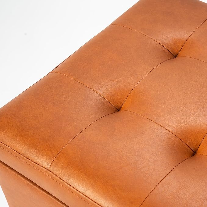Asense 17 Inch Storage Ottoman Foot Rest,Square Faux Leather Foot Stool,Small Ottoman with Storage,Padded Seat for Entryway,Living Room,Bedroom,Couch,Under Desk,Brown