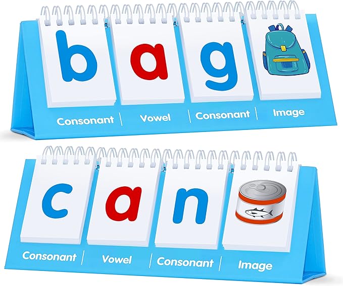 CVC Word Flip Chart - Double Sided 40 Short Vowel Word Flashcards, Freestanding, Educational Learning Tool for School Supplies