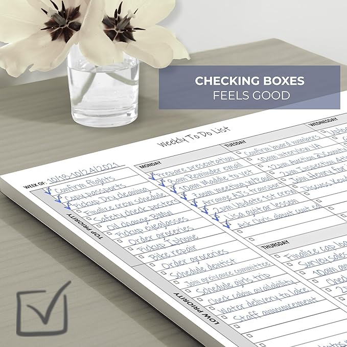 Life Charge Weekly To Do List Planner Notepad, 60 Page Task Planning Pad with Daily Checklist, Priority To-Do Checkboxes & Notes, Desk Notebook for Office Organization & Productivity, 11 x 8.5