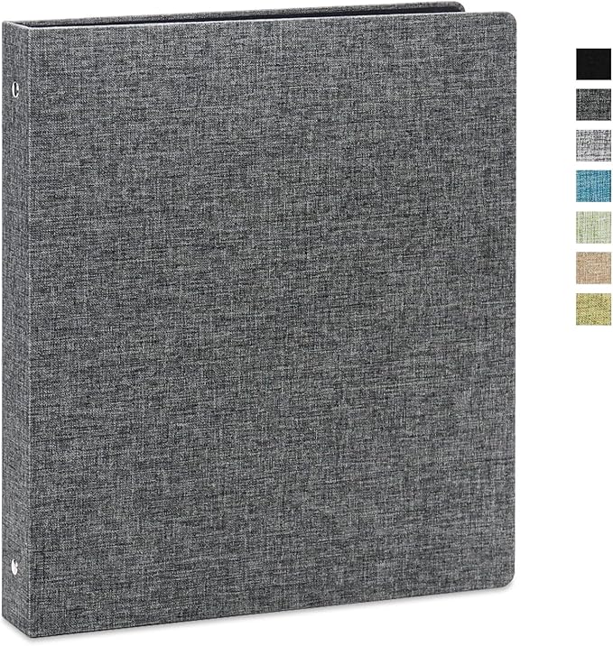 Vienrose 3 Ring Binder 1 Inch Round Rings with Linen Fabric Cover, Fits 8.5 x 11 Inch Paper, Durable Organizer for School, Office, Home, Recipes, Darkgrey