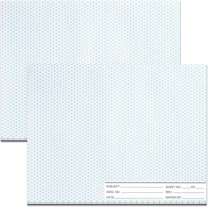 2 Pack 100 Sheets 8.5" x 11" Isometric Graph Paper Pad Landscape for 3D Designs Architecture Landscaping Engineering Drafting (Landscape)