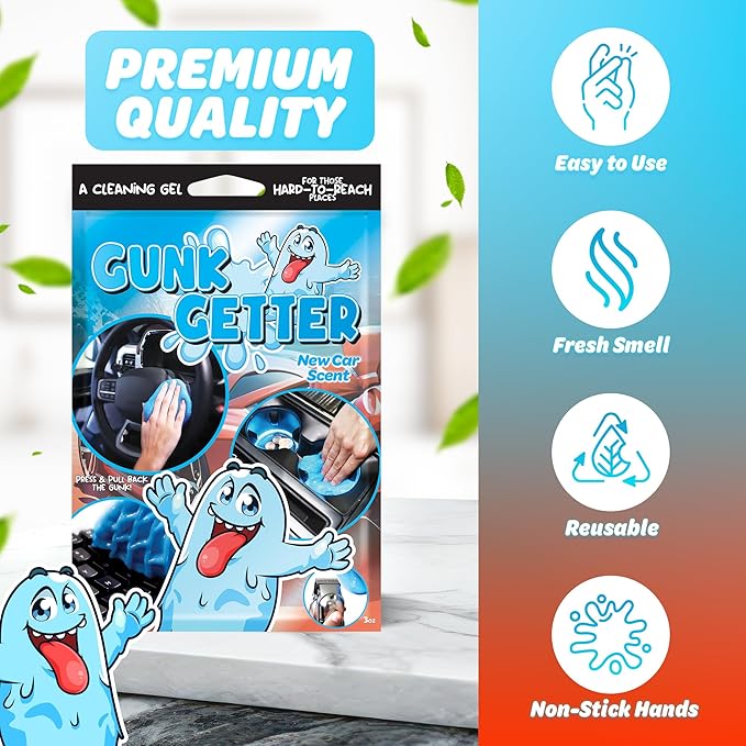 Gunk Getter, Cleaning Gel for Those Hard to Reach Places, Automotive Cup Holder Electronic Keyboard Office, Slime Gel Cleaner Dust Crumb Removal (New Car, 12 Pack)