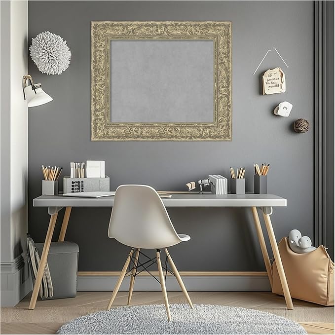 Amanti Art Silver Framed Magnetic Board 23x27 Small Vision Board for use with Magnets, 100% Metal Sheet to Display Items as Office Decor or for Home Organization in mudroom, Kitchen or Kids Room