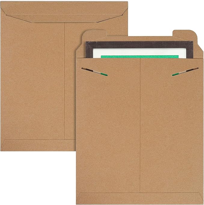 APQ Supply Natural Brown Tab Lock Rigid Mailers, 12.75 x 15 Inch. Pack of 10 Cardboard Envelopes for Photos, Documents. Sturdy Stay Flat Mailers with Tab Lock Closure. Hard Rigid Shipping Envelopes
