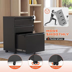 INTERGREAT 3 Drawer Mobile File Cabinet with Lock, Metal Filing Cabinets for Home Office, Rolling Under Desk Organizer for Letters/Legal/A4, (Fully Assembled-Black)