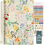 bloom daily planners HARDCOVER 2026 Planner (January to December) - A5 Task Goal Organizer - Monthly & Weekly Inspirational Agenda Book - 5.5" x 8.25" - Garden Party, Beige