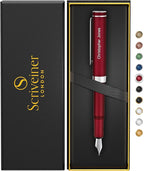 Scriveiner Personalized Luxury EDC Fountain Pen (Medium), Stunning Matt Red Pocket Pen, Chrome Finish, Schmidt German Nib, Best Engraved Fountain Pen Gift Set for Men & Women, Name Engraving