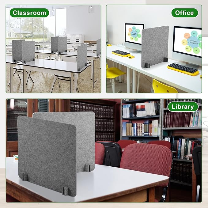 Kisston 12 Pack Desk Privacy Panel 24 x 24'' Acoustic Desk Divider Stand up Freestanding Privacy Panel Noise Visual Distraction Reducing Table Divider Office Student Cubicle Reception Area(Light Gray)