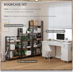 4NM No Assembly Folding Bookshelf Storage Shelves 4 Tiers Vintage Bookcase Standing Racks Study Organizer Home Office (Rustic Brown Black)