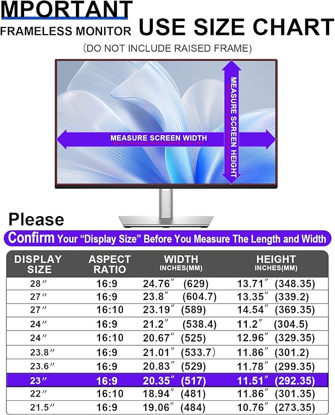 FILMEXT [2023 Upgrade Computer Privacy Screen Shield for 23 inch 16:9 Frameless Monitor, Anti Spy Blue Light Filter, Bubble Free, Easy On/Off Screen Protector for Computer Monitor