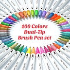 feela 100 Colors Dual Tip Brush Pens with Fineliners Art Markers, Watercolor Dual Brush Tip and Highlighters For Adult Coloring Books, Art, Sketching, Calligraphy, Manga, Journal