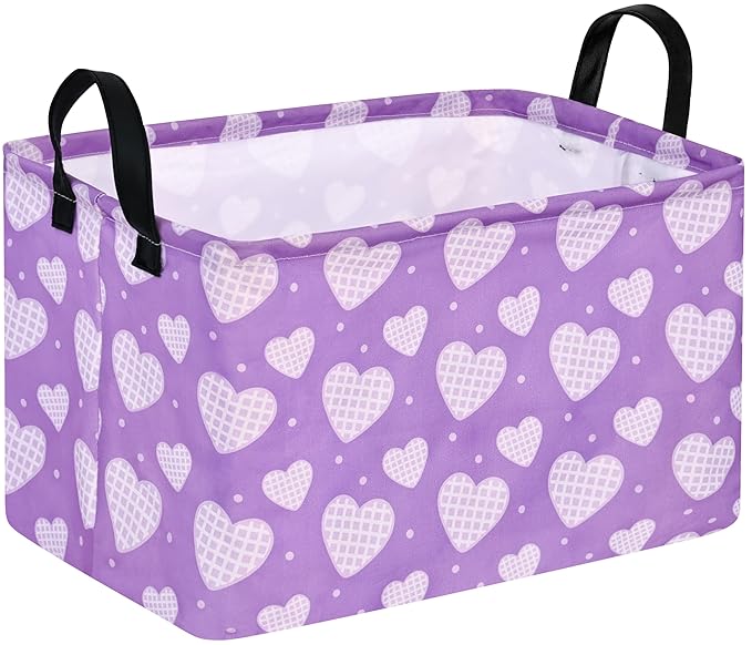 FUULOXE Rectangular Valentines Basket Storage Bin for Shelves Girls Gifts Baskets Foldable Box with Handles for Home Office Car Dormroom Valentine's Day Party Supplies