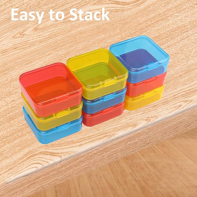 Mathtoxyz Bead Organizer Box(Red,Yellow,Blue), 93Pcs Small Bead Organizers and Storage Plastic Cases Mini Clear Containers Boxes with Hinged Lid and Rectangle for Bracelet Making DIY Jewelry Craft