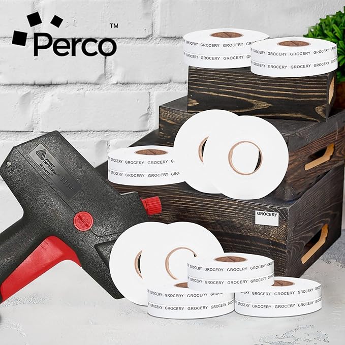 Perco Grocery Labels to fit Monarch 1110 Price Gun - 16 Rolls, 17,000 Labels with Ink Roll Included