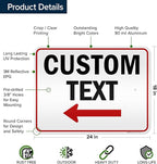 Custom Arrow Directional Sign, Left Arrow, 18x24 Inches, 3M EGP Reflective, Rust Free .080 Aluminum, Fade Resistant, Made in USA by My Sign Center