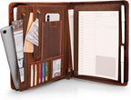 JinRuiKJ Leather Portfolio for Men, Business Portfolio Binder for A4/Pad, Leather Portfolio Folder Organizer with Notepad Holder, Card Slots, Pen Loop, 10 x 13 in, Professional Gift Set - Light Brown