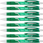 SyPen Personalized Ballpoint Pens With your Custom Logo or Text-300 Pack Bulk-for Businesses, Parties, and Events, Custom Printed, Vivid Colored Translucent Barrel, Click Pens, Black Ink, Green Pens