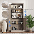 BORNOON 71.4" Tall Bookshelf with Cabinet, 5-Tier Floor Standing Bookcase with Doors & Adjustable Shelves, 31.5" Wide Storage Shelf, Metal Handles, Modern Organizer for Home Office, Living Room