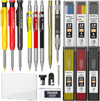 Nicpro 18 Pack Carpenter Pencils Mechanical, Construction Pencils with 60 Refill, Automatic Center Punch and Carbide Scribe Tool, 2.0mm Mechanical Pencil for Woodworking, Best Carpenters Marking Tool